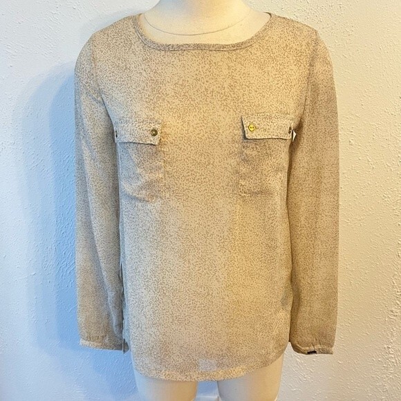 Dex Sheer Beige Animal Print Long Sleeve Blouse Small - Picture 2 of 9